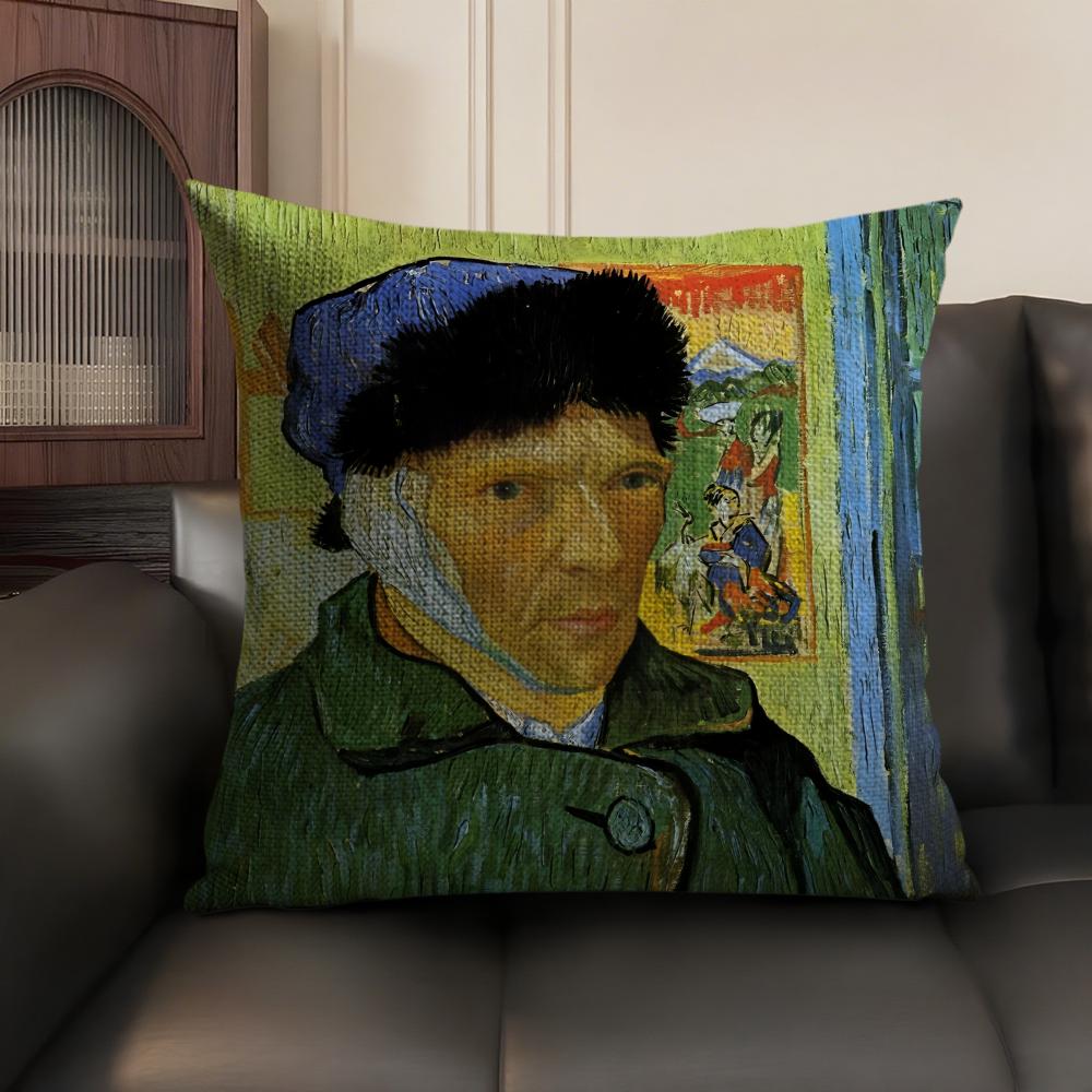 Van Gogh Original Print Cushion Cover Natural Linen Organic Fabric DoubleSided Printing Sofa Home Decor Gift Pillow Case