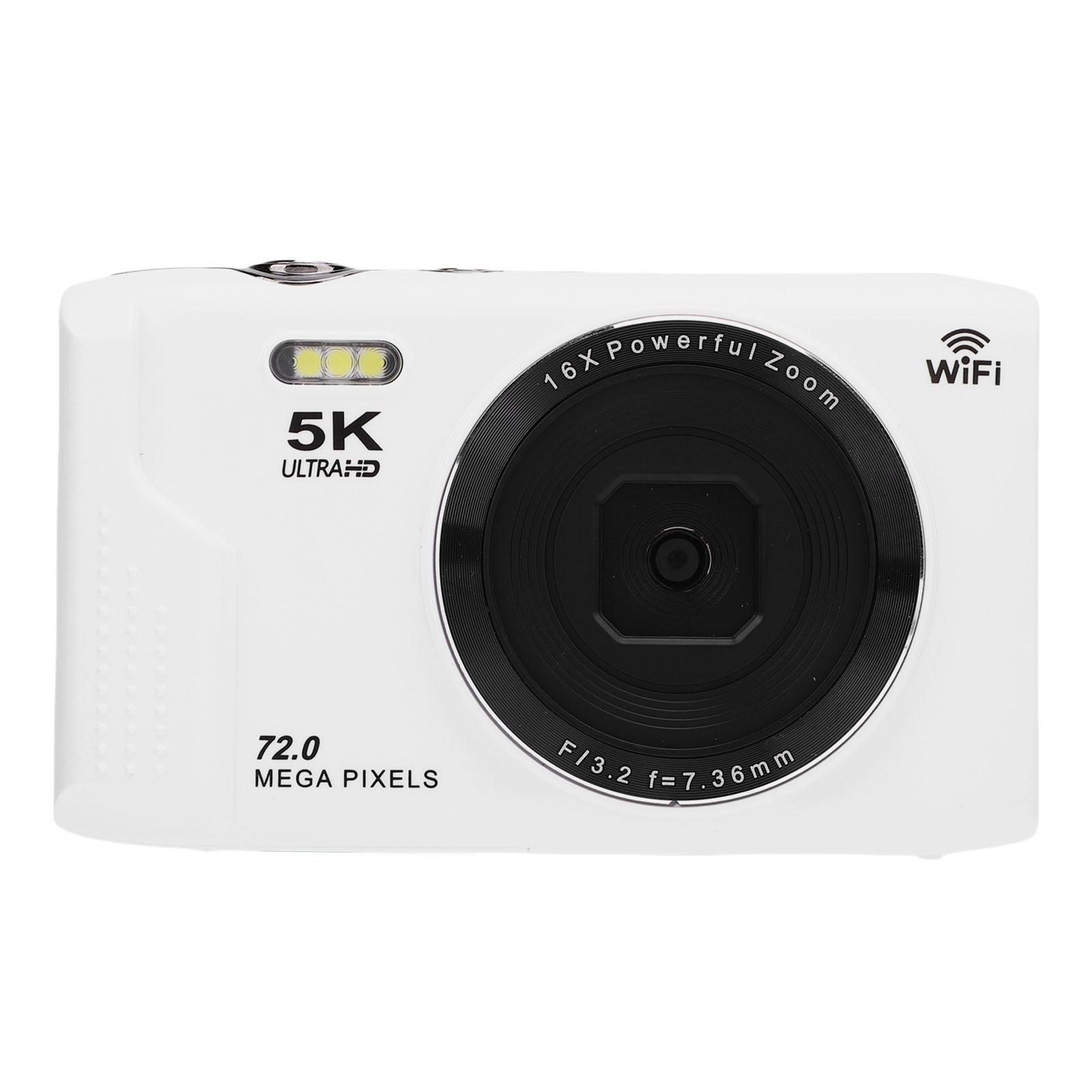

5K Digital Camera 72MP 2.8 Inch Ultra HD Screen 16x Digital Zoom Auto Focus WiFi Digital Camera with Built in Flash for білий