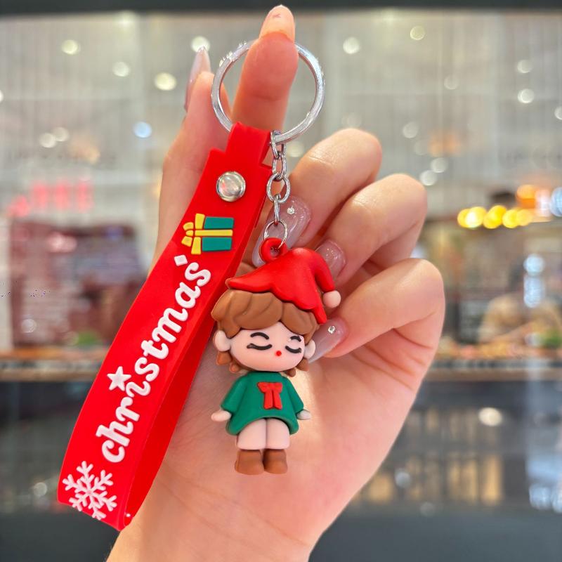 2Pcs Cartoon Cute Santa Claus Tree Keychain Christmas Party Decoration Bag Ornaments Car Key Pendant Exquisite Small Gift