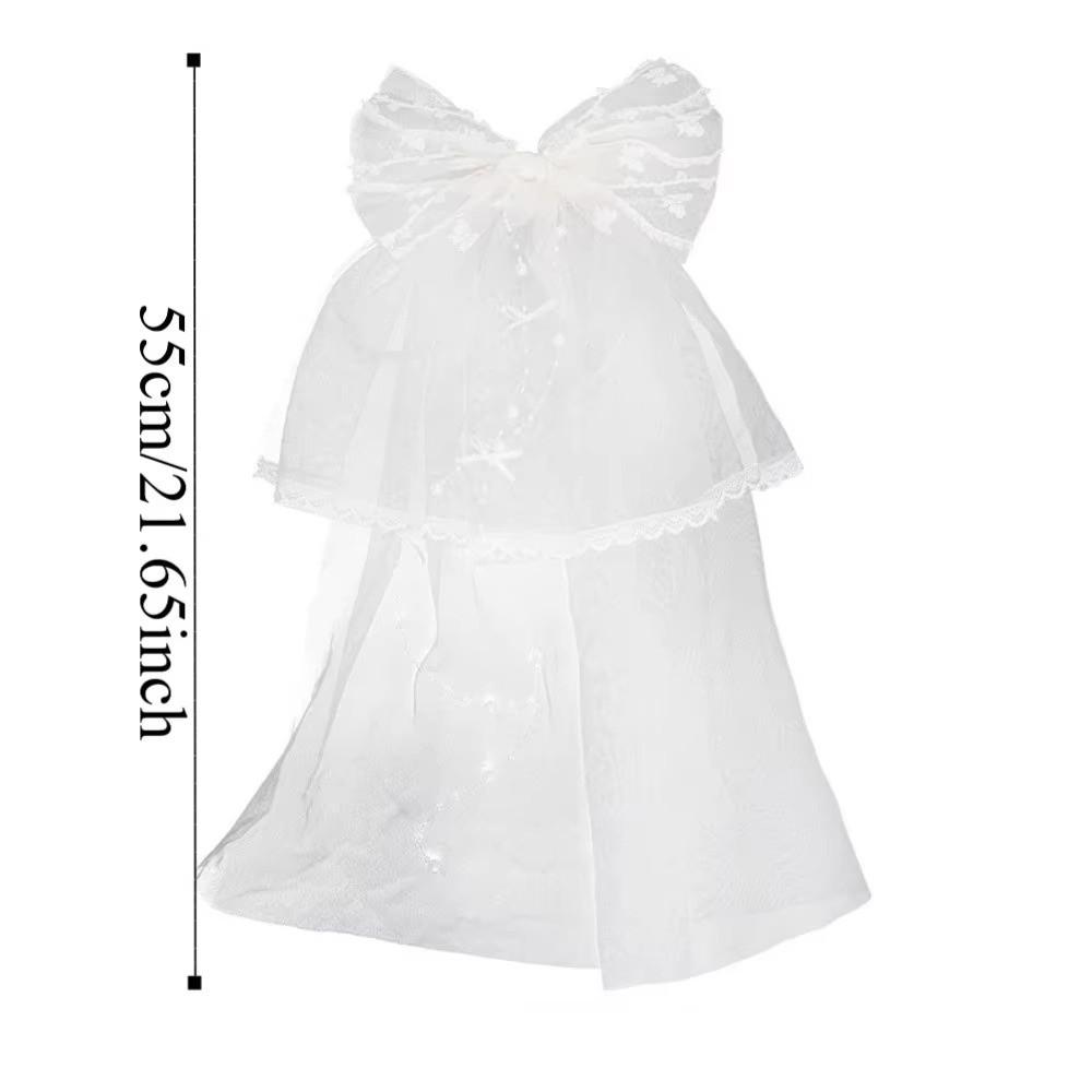 Mesh Beads Bow Veil Hair Clip Bridal Tulle Girls Headdress Fashion Head Gauze Party Cosplay