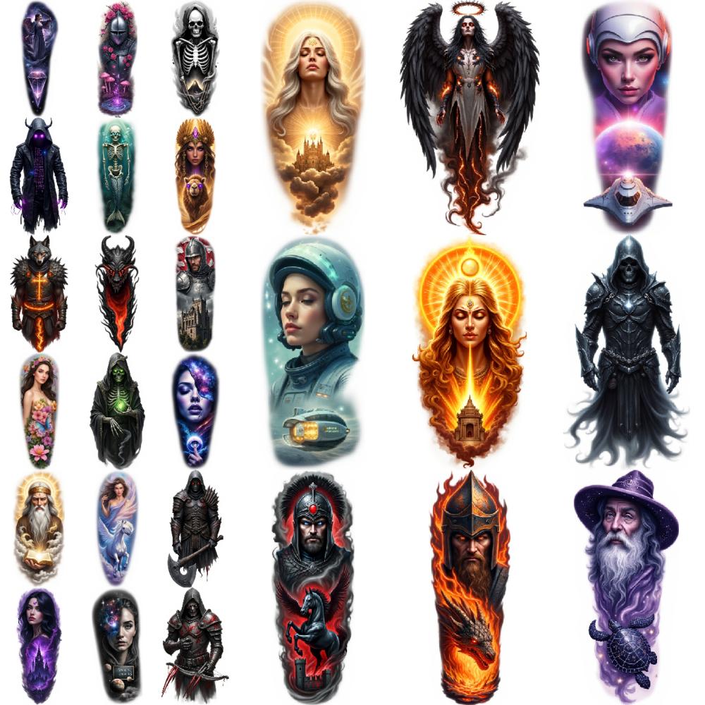 9pcs Temporary Tattoo Waterproof Long-lasting Body Stickers Dark Angel Wisdom Wizard Pegasus For Shoulders Thighs Male