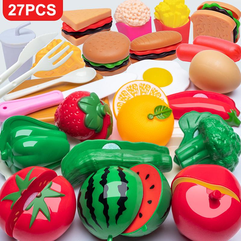 Cutting Play Food Toy Set Kitchen Pretend Play Fruit Vegetable Toy For Kids Educational Learning Food Toys Fun Toddlers Gifts