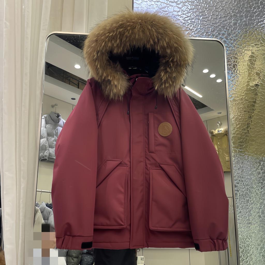 Winter new short big fur collar down jacket women's thickened tooling couple pie overcome hooded loose outdoor