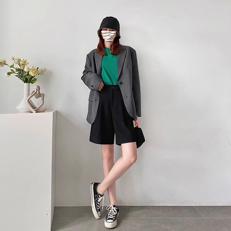 Suit shorts women's summer thin new high waist loose and thin a word wide leg small five-point pants