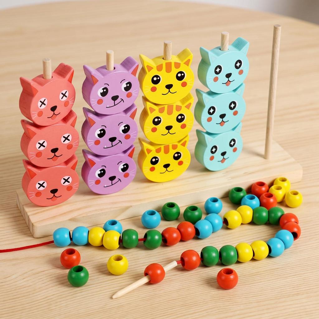 Developmental Cat Stacking Blocks Fine Motor Toy with Hand-Eye