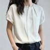 French Striped Short-sleeved Shirt Women's 1116 Summer New Foreign Style Age Reduction Loose and Thin Design Pleated Top