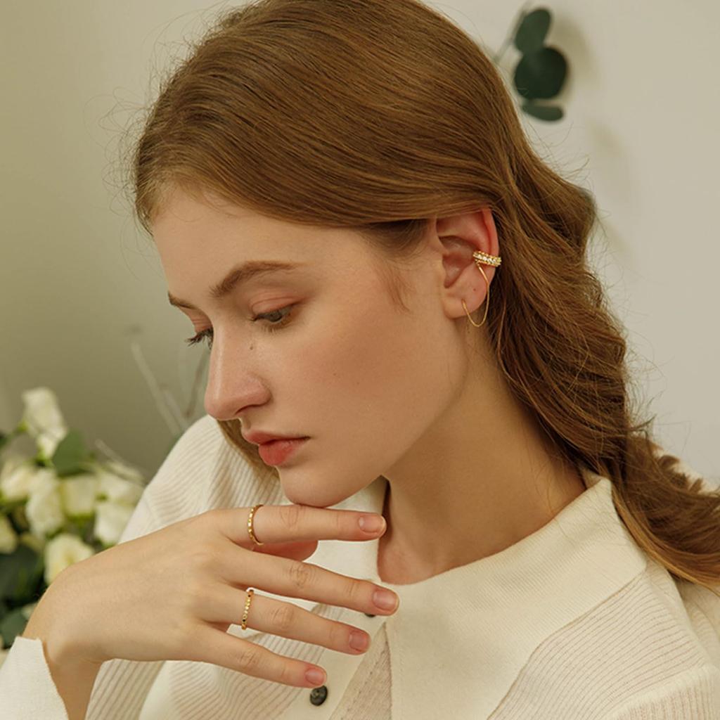 14K Gold-Plated Zircon Ear Bone Clip Long Chain Ear Wire Earrings for Women Retro Elegant Hypoallergenic Earrings Jewelry Gift