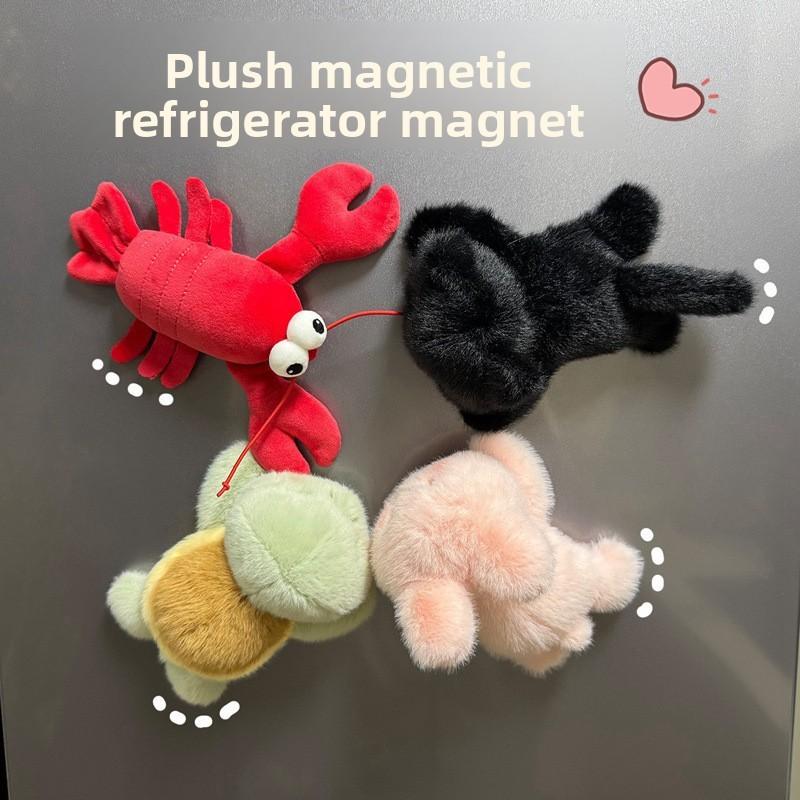 Cat Rabbit Cartoon Turtle Plush Fridge Magnets Toy Animal Doll Decoration Gift