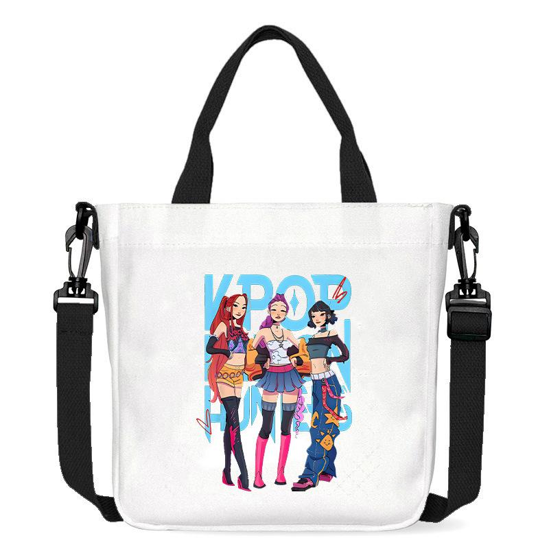 KPop Demon Hunters Shoulder Bag Kawaii Cartoon Handbag Large Capacity Crossbody Fashion Portable Canvas Storage Bags Gift Kid Friendly Entertaining