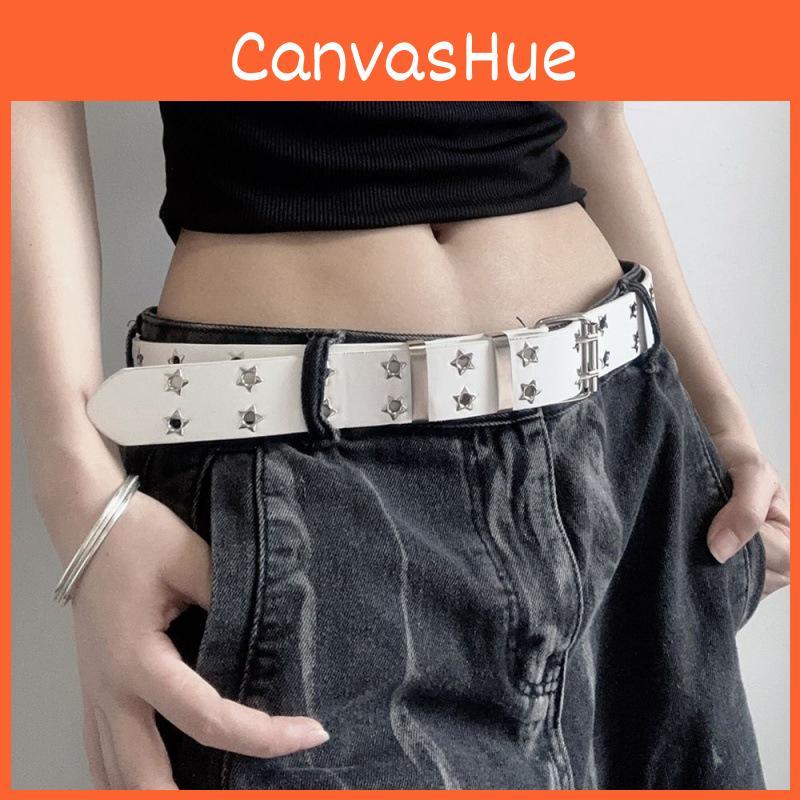 Vintage Hollow Punk Style Casual Double Row Star Studded Buckle Women's Fashion Belt
