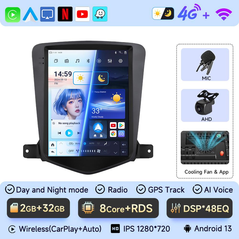 JIUYIN 9.7" Android 13 Car Radio for Chevrolet Cruze J300 2008-2012 Multimedia Player GPS 2din Carplay Auto Stereo DVD Head Unit