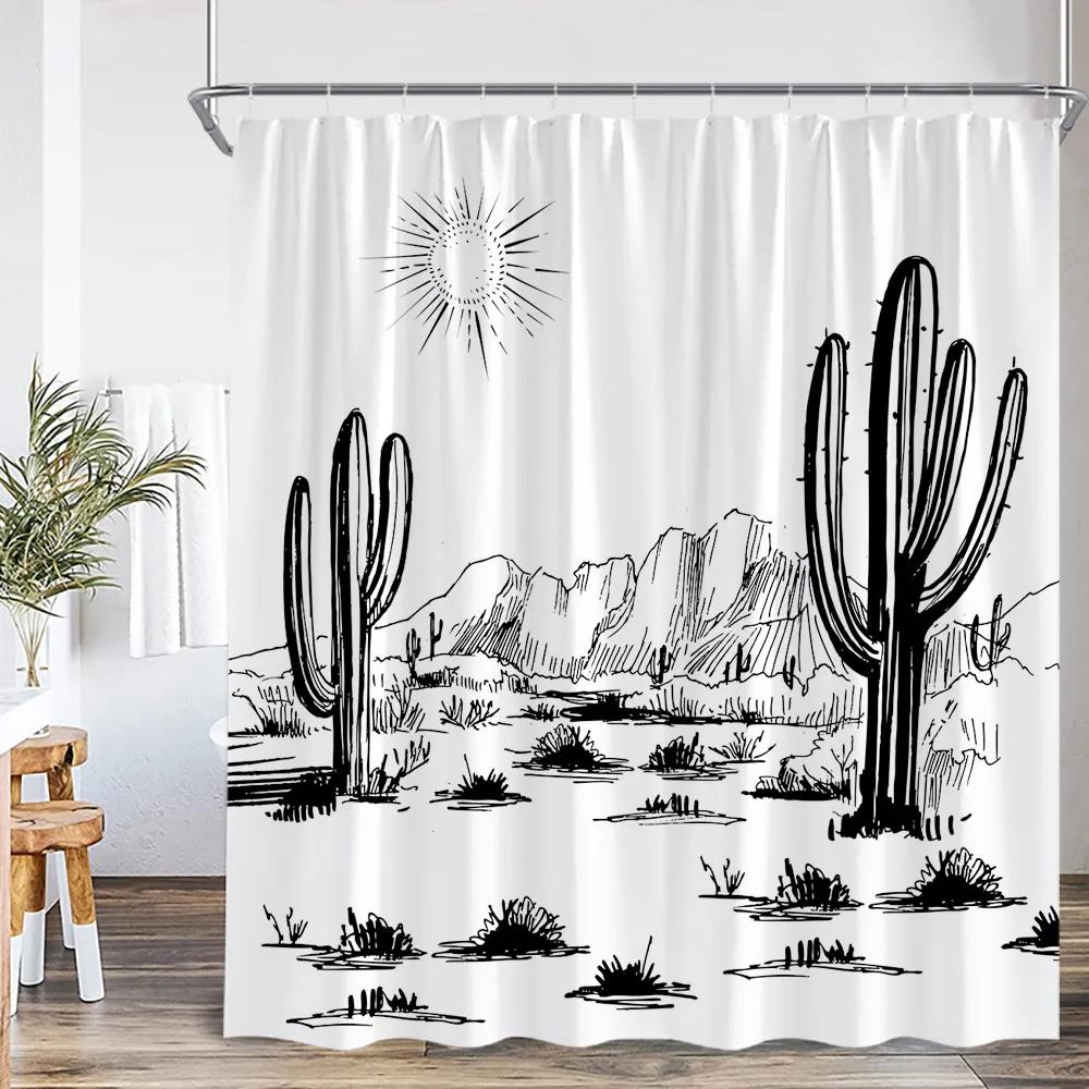 Black White Abstract Simple Line Shower Curtain Dog Pupple Nordic Minimalist Bathroom Decor Modern Polyester Bath Curtain Screen