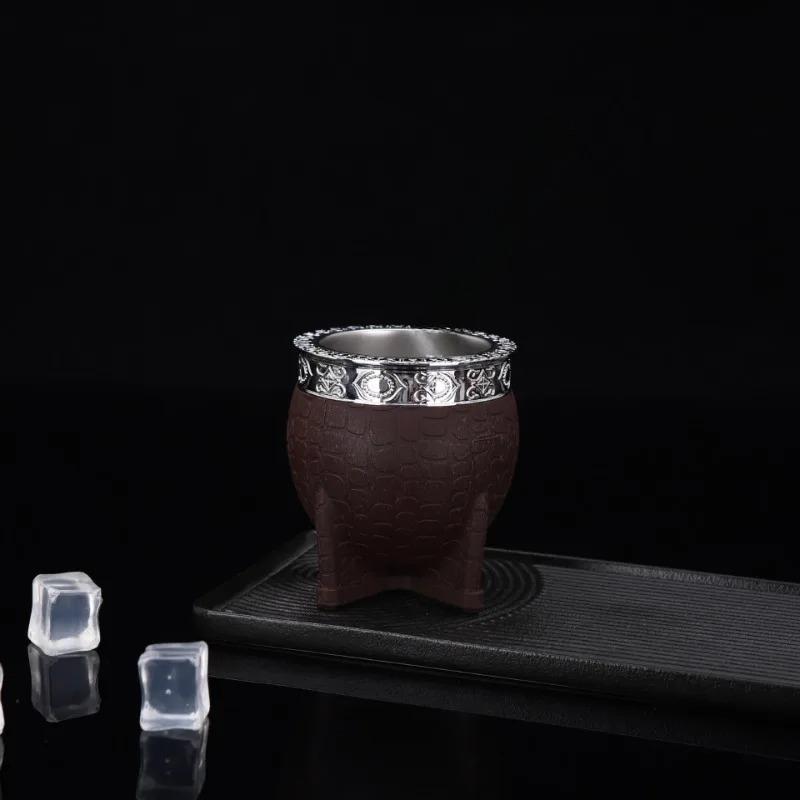 Tazza Mate a Doppio Strato in Acciaio Inossidabile con Cannuccia Cucchiaino Texture Guscio d'Uovo Tazze con Fondo Piatto Tazze Creative da Cucina Bicchieri da Bevande