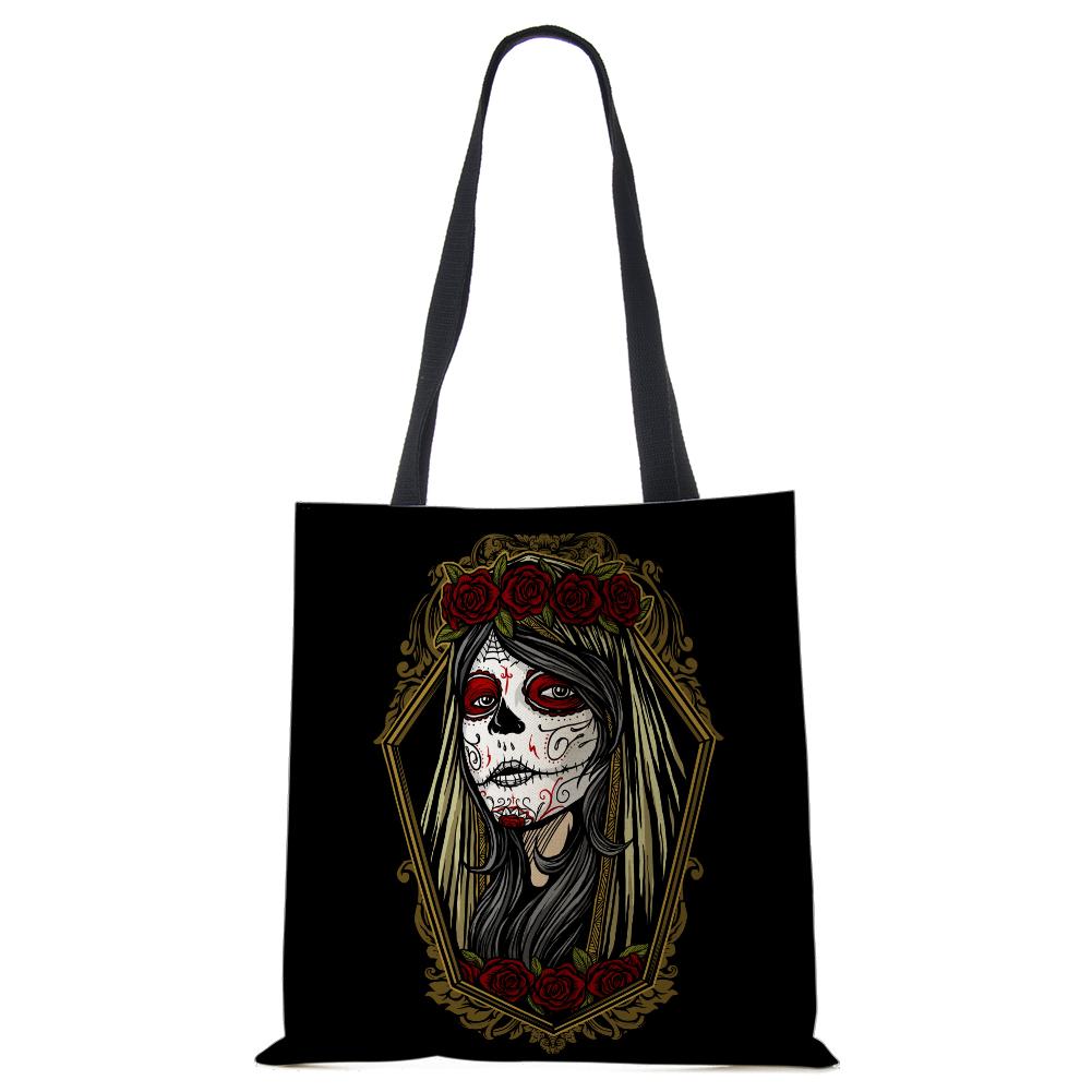 Abstract Art Skull Horror Print Shopping Bags Women Folding Reusable Customize Tote Shoulder Bag Canvas Groceries Handbags 2022 CLE