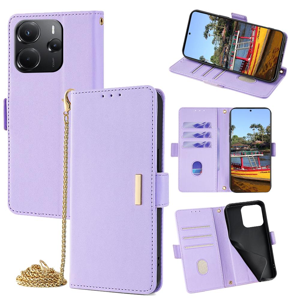 

Для Xiaomi Redmi Note 14 4G (164,84 мм) Чохол PU Шкіряний Гаманець Підставка Чохол для Телефону з Наплічним Ремінцем Кросбоді Purple