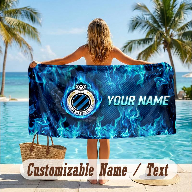 Custom Text Beach Towel, Soft Absorbent Swimming Multi-use TowelClub Brugge FC