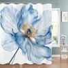 Schöner Blauer Blumen Duschvorhang, Florale Kunst Badezimmer Dekorative Duschvorhang, Bedruckter Polyesterstoff Vorhang mit Haken
