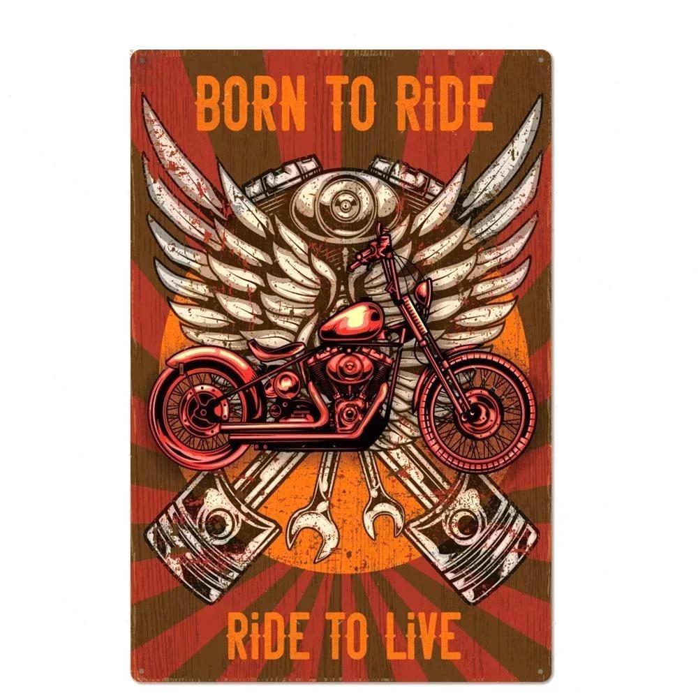 Signs Vintage Shabby Metal Tin Sign Motorcycle Rider Poster Art Tinplate Plaques Garage Motor Club Decor Painting Art Wall Plate