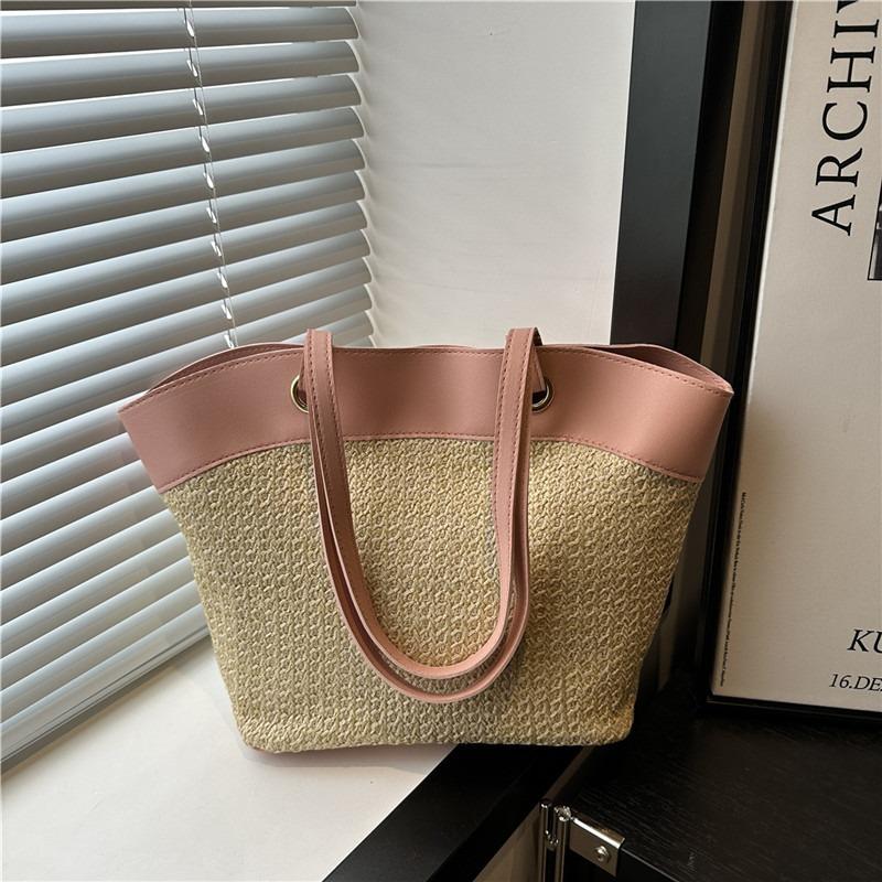 Large capacity casual woven bag women's summer straw bag seaside vacation beach bag versatile commuter shoulder bag