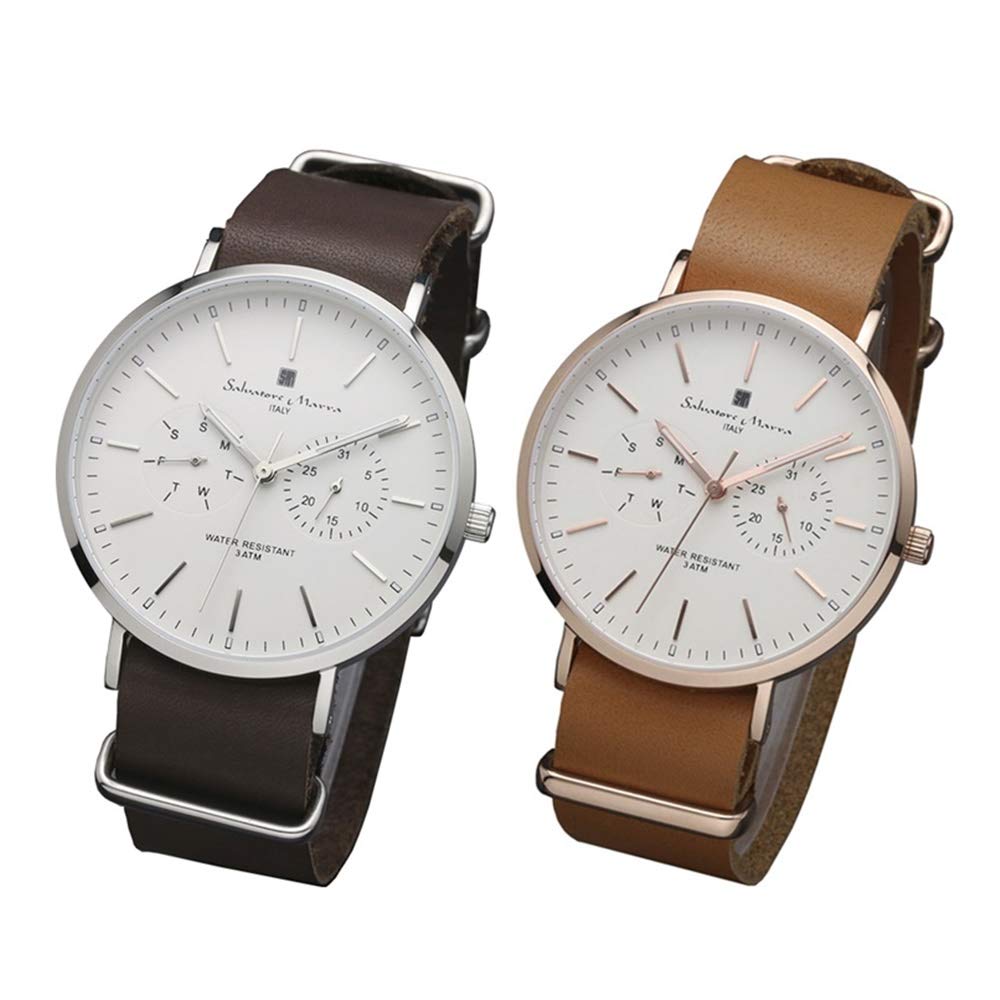 Salvatore Marra Pair Watch Storage Matching Different Boxes, Leather, Sizes, Colors, SM15117-SSWHSVSM15117-PGWHPG