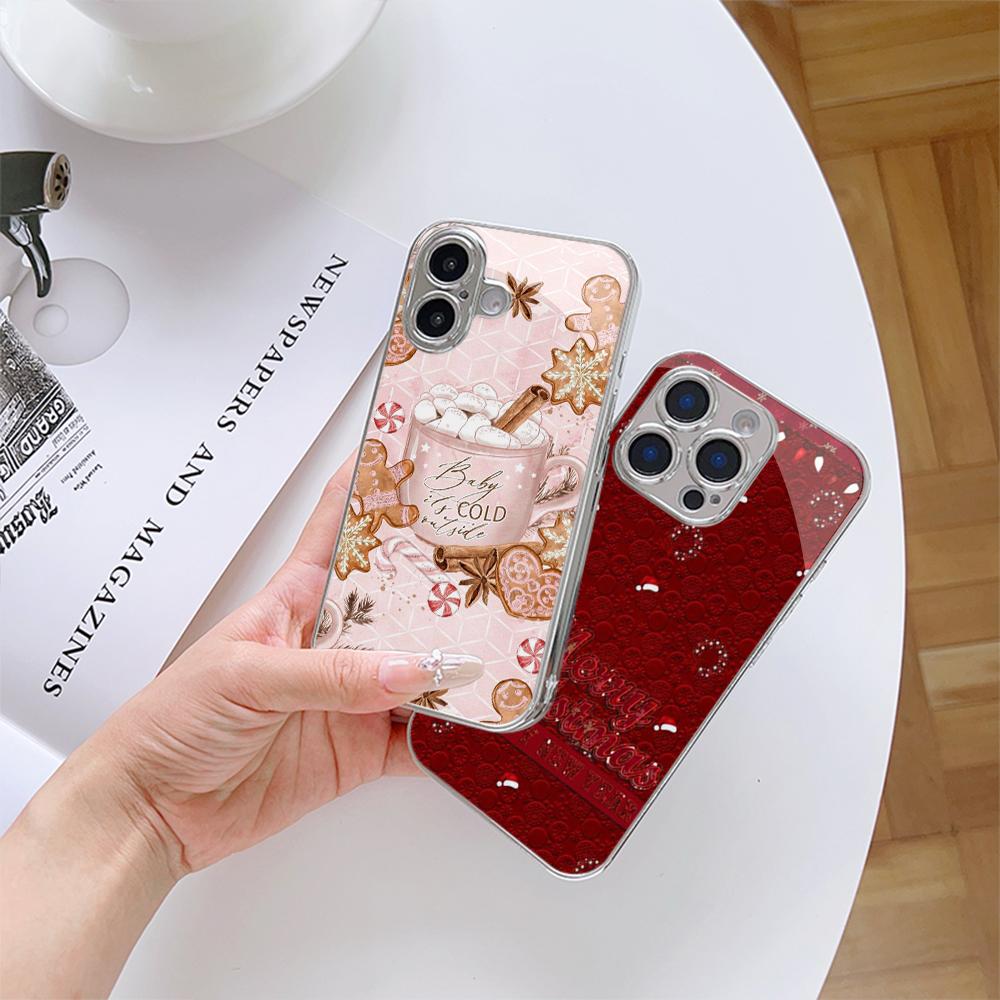 Ae114 Merry Christmas Christmas tree art Electroplated Glass Phone Cases for Samsung S25 Ultra iPhone 16 Xiaomi Redmi Lens Full Protection Back Cover