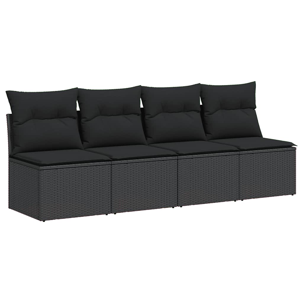 Vidaxl Sofa Ogrodowa Z Poduszkami, 4-Osobowa, Czarna, Polirattan