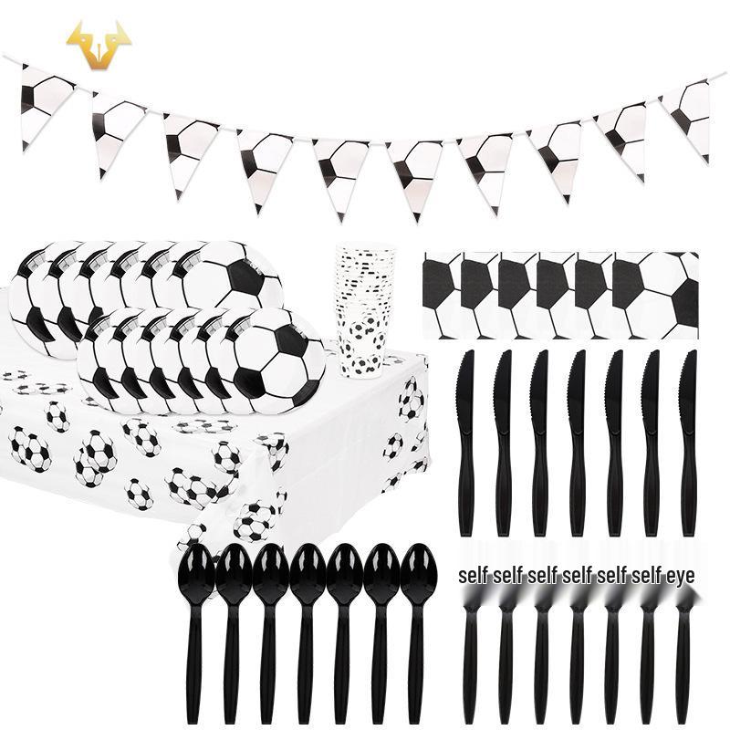 World Cup Black & White Football Birthday Party Tableware Set