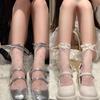 3pairs Lolita Sweet Girls Lace Bow Socks Girls Ultra-thin Transparent Summer Women Crystal Silk Socks Polka Dot Middle Socks