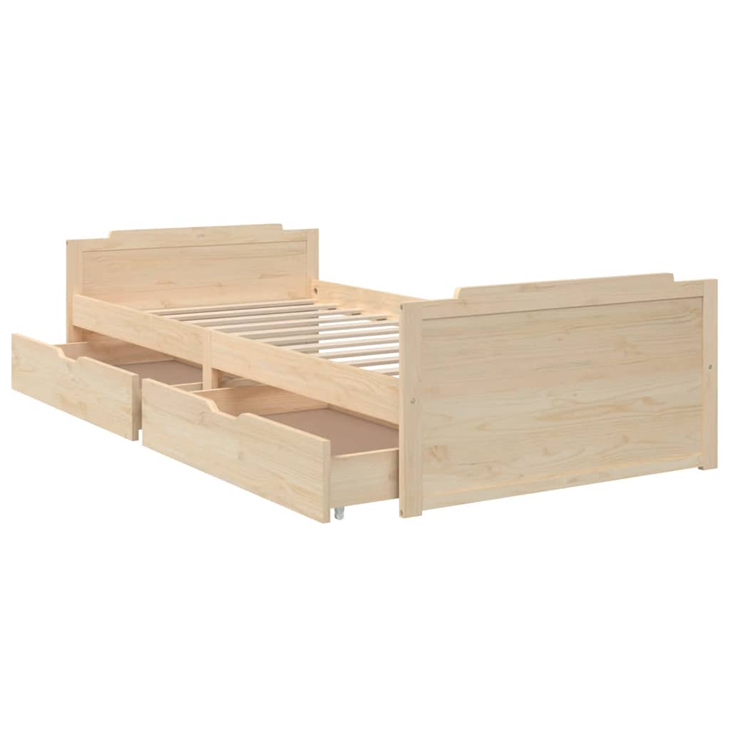 Vidaxl Bed Frame with Drawers, Solid Pine Wood, 90 X 200 Cm