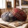 Autumn and Winter Hat Female Korean Plaid Fresh Beret Versatile Face Small Retro Literary Newsboy Hat Painter Hat
