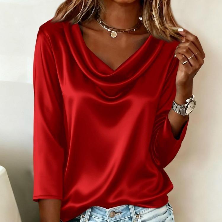Long Sleeve Solid Tops Blouse Business Casual Dressy Shirt 3 4 Sleeve Women