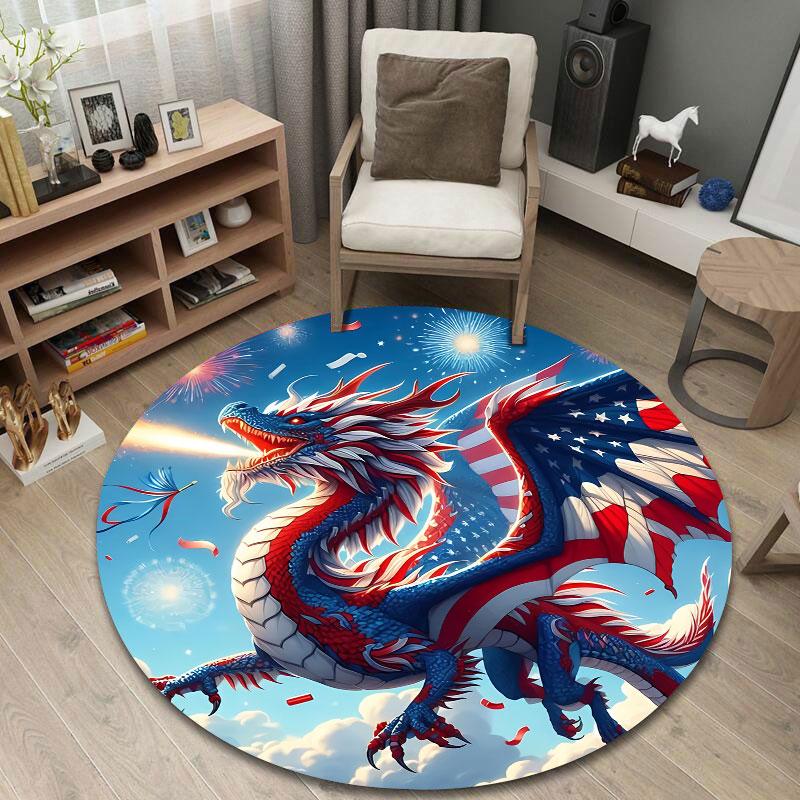 Vintage Round Wave Multicolor Accent Rug, Non-Slip Floor Mat for Kids Room