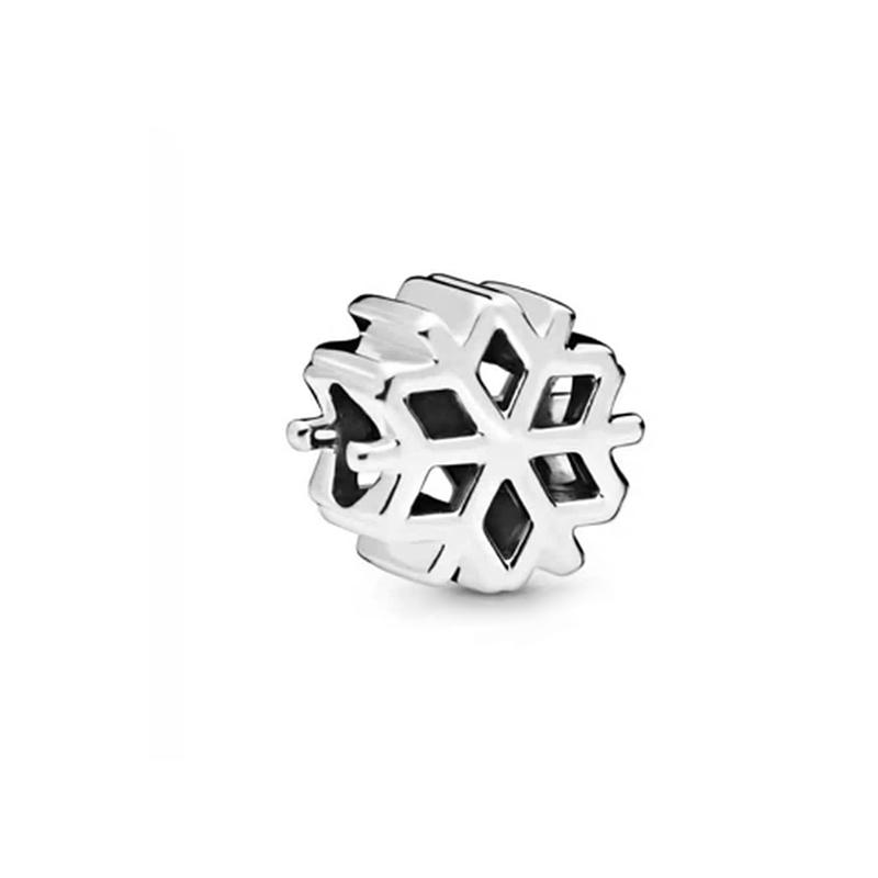 Sparkling Snowflake Circle Dangle Charm Bead Suitable for European Original Silver Bracelet Bangle DIY Jewelry Accessories