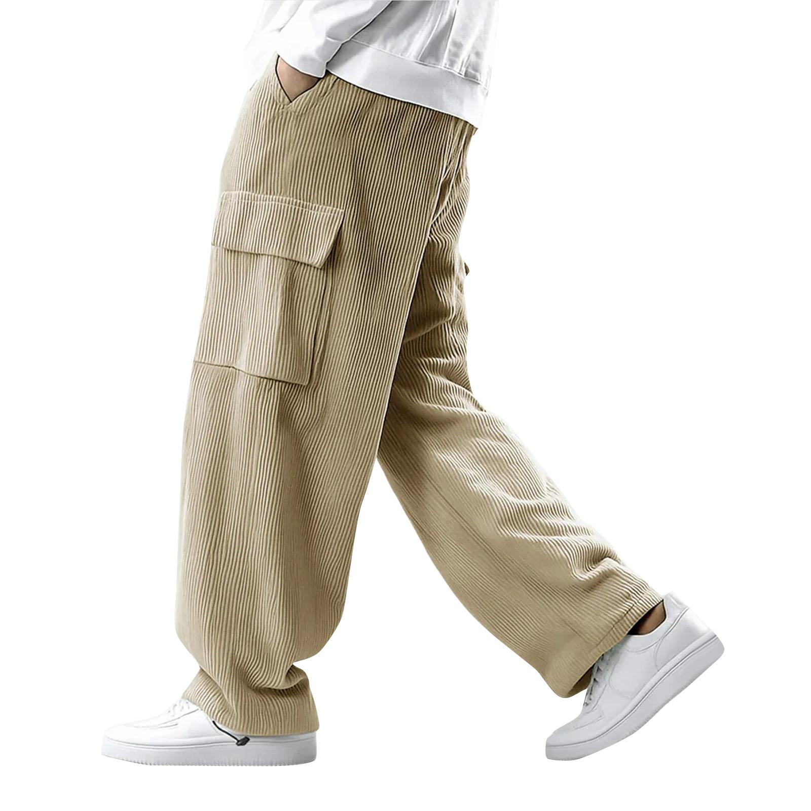 

Мужские вельветовые брюки мешковатые с широкими штанинами повседневные на резинке со шнурком свободного кроя спортивные штаны S хаки