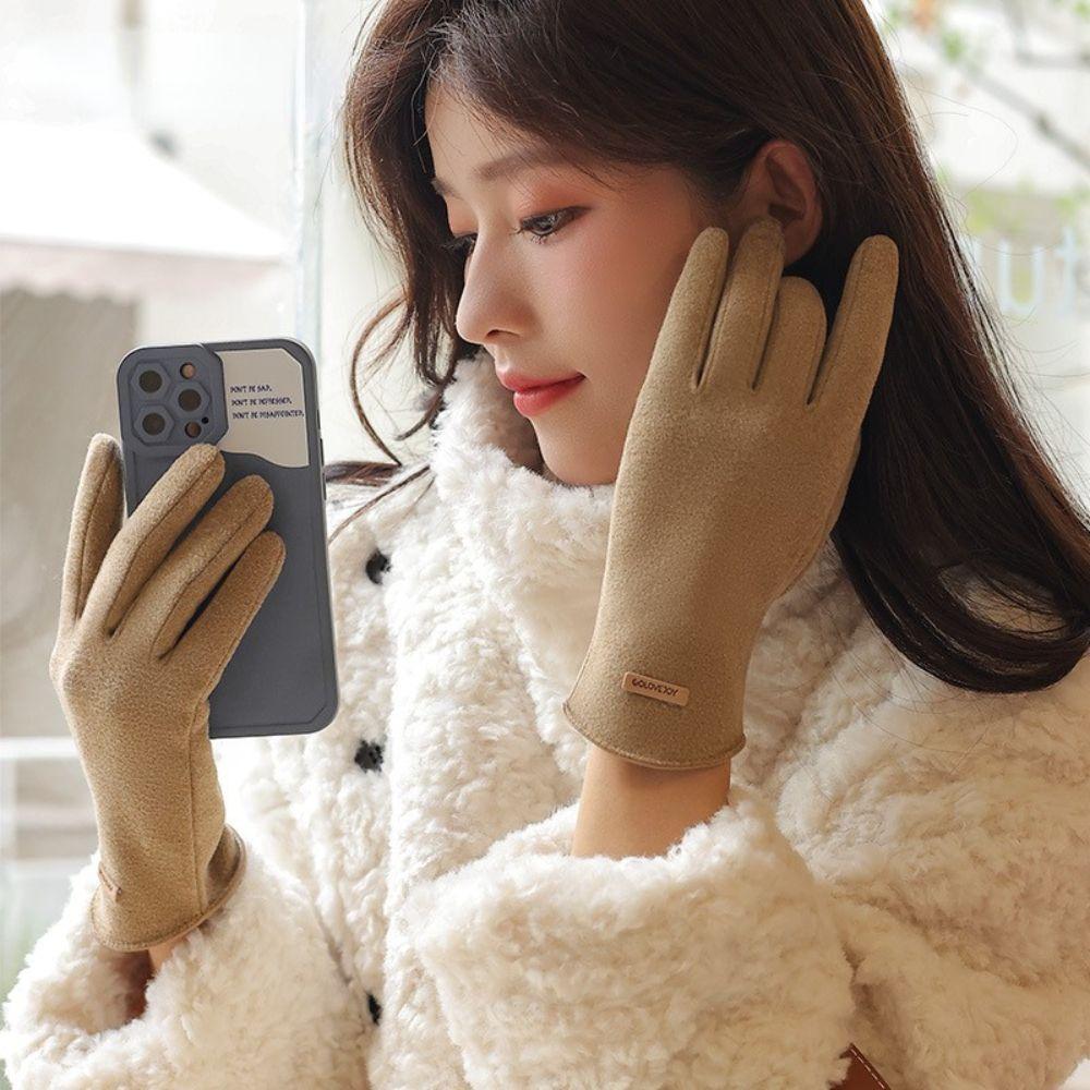 

Soft Velvet Thicken Cycling Winter Women Gloves Leaking Fingers Thermal Gloves