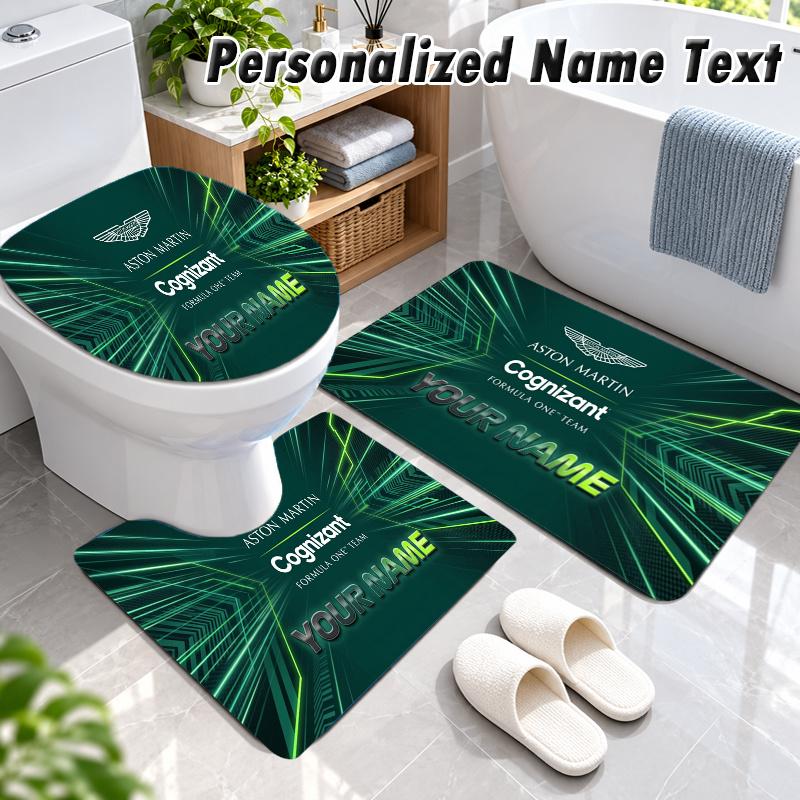 Aston Martin Custom Name 3Pcs Flannel Bathroom Mat Set Toilet Rug Personalized Bath Decor
