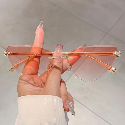 Retro Metall randlose Dreieck Sonnenbrille Damen Luxusmarke Strand Farbverlauf Sonnenbrillen Damen Mode Dekor Rosa Tönungen