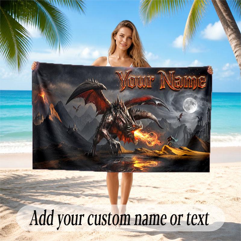 Dragon Theme Soft Beach Towel Personalized Custom Name Text Towel Portable for Beach Pool Travel