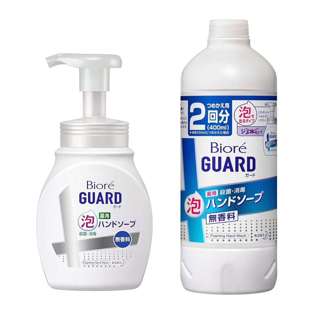 Kao Biore Guard Medicated Foaming Hand 250ml Bottle 400ml Refill Set Soap, Unscented, +