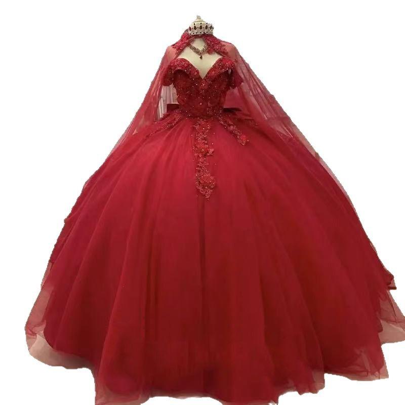 Red wedding dress 1011 new bridal court style high-end texture big trailing heavy industry luxury French main dress