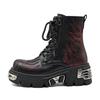 New Punk Women Platform Ankle Boots Female's Rock Round Toe Lace Up Fashion Retro Chunky Shoes Metal Decor Short Boots