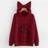 Plus Size Cat Print Fleece Hoodie for Women - Autumn/Winter Collection