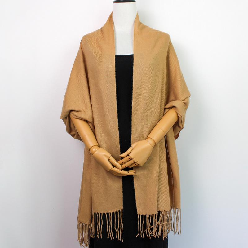 European-American Thickened Warm Winter Scarf: Long, Wide, Imitation Cashmere Shawl In Solid Colors