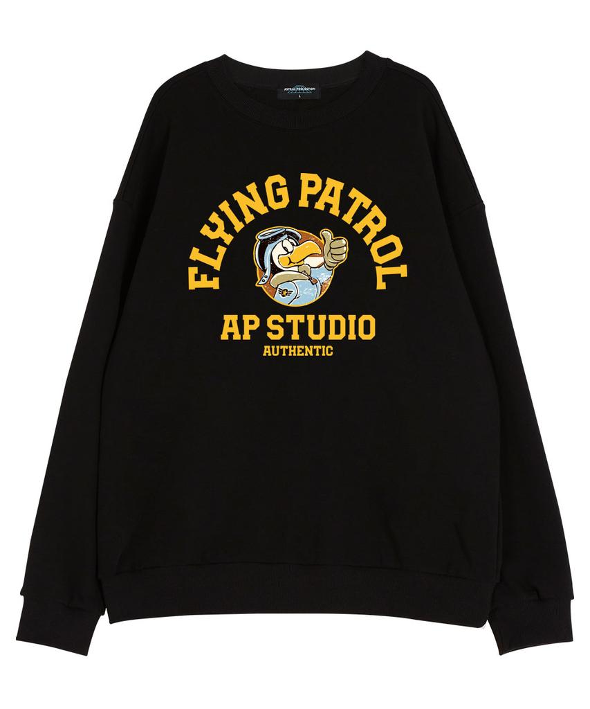 ASTRAL PROJECTION Front Flying Patrol Waffle Terry Sweatshirt_Black
