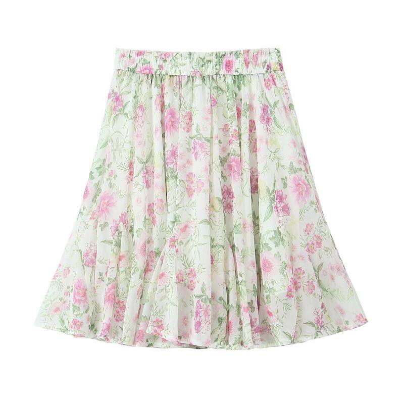 Kaslead New Arrival Women's Clothing Fashion Style Fashion Floral Flounce Short Long Sleeves Tops Skirt Suit