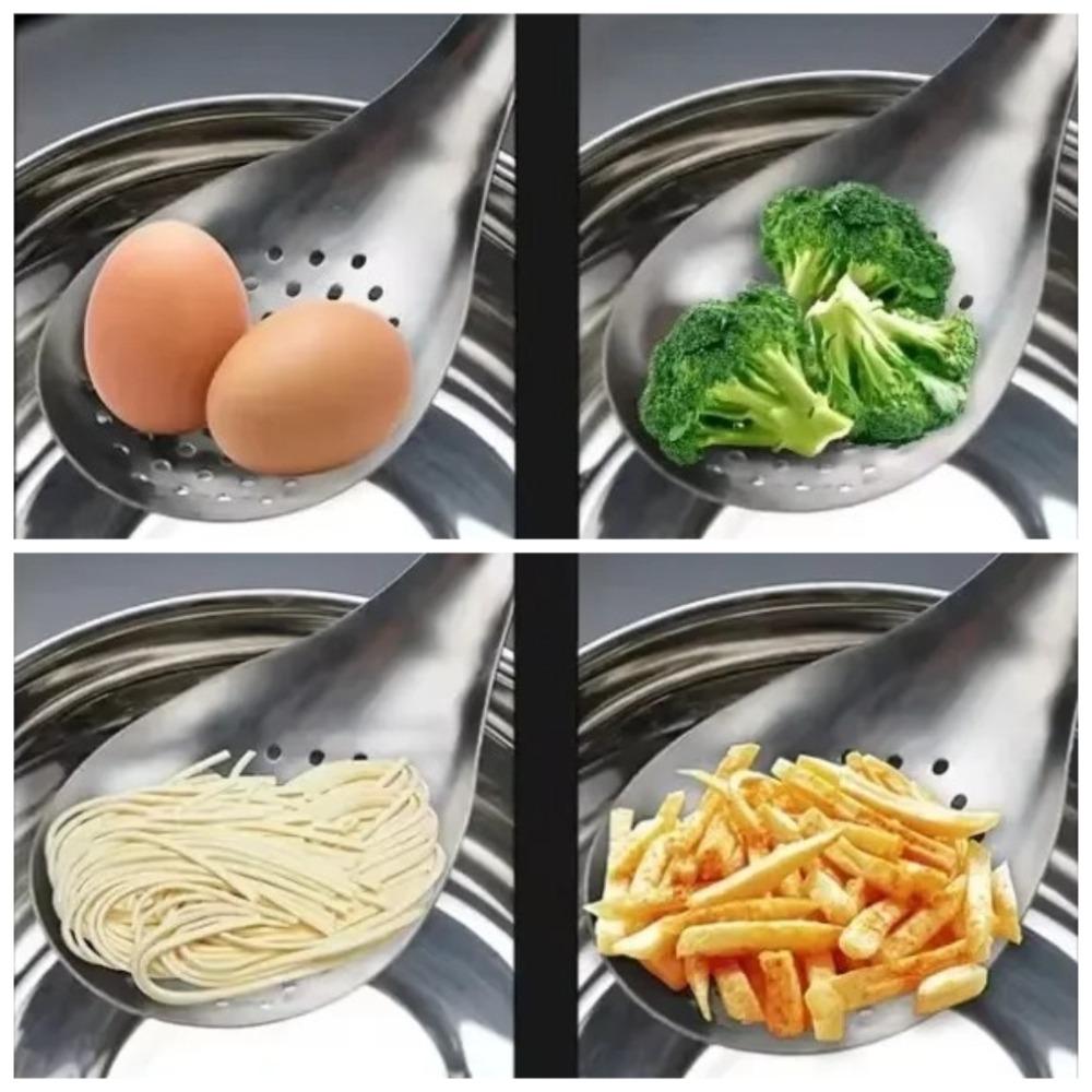 1 Förpackning Rostfritt Stål Durkslag Kökssil Sked Filter Sil Mat Skopa Perforerad Skimmer Durkslag Lätt att Rengöra