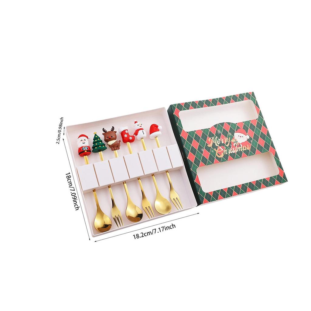 6Pcs Christmas Coffee Spoons Forks Set Cutlery for Stirring Sugar Home