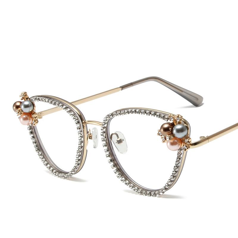 Vintage Sexy Ladies Cat Eye Anti Blue Light Optical Glasses Frames Women Luxury Brand Designer Diamond Pearl Clear Eyeglasses