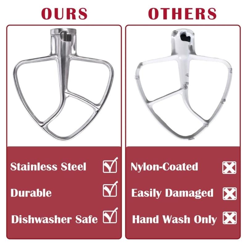 Wire Whip Flat Beater Attachment For Kitchenaid 4.5-5QT K45SS KSM75 Stand Mixer