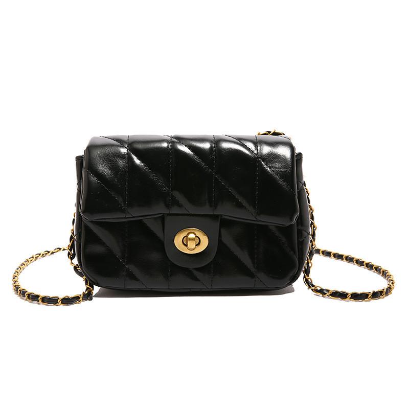 Solid Color Lattice Pu Leather Small Shoulder Bag With Chain Strap For Daily Use